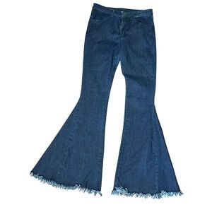 Saints & Hearts Size L Super Flare Jeans High Rise Denim Jeans Frayed Hem Blue